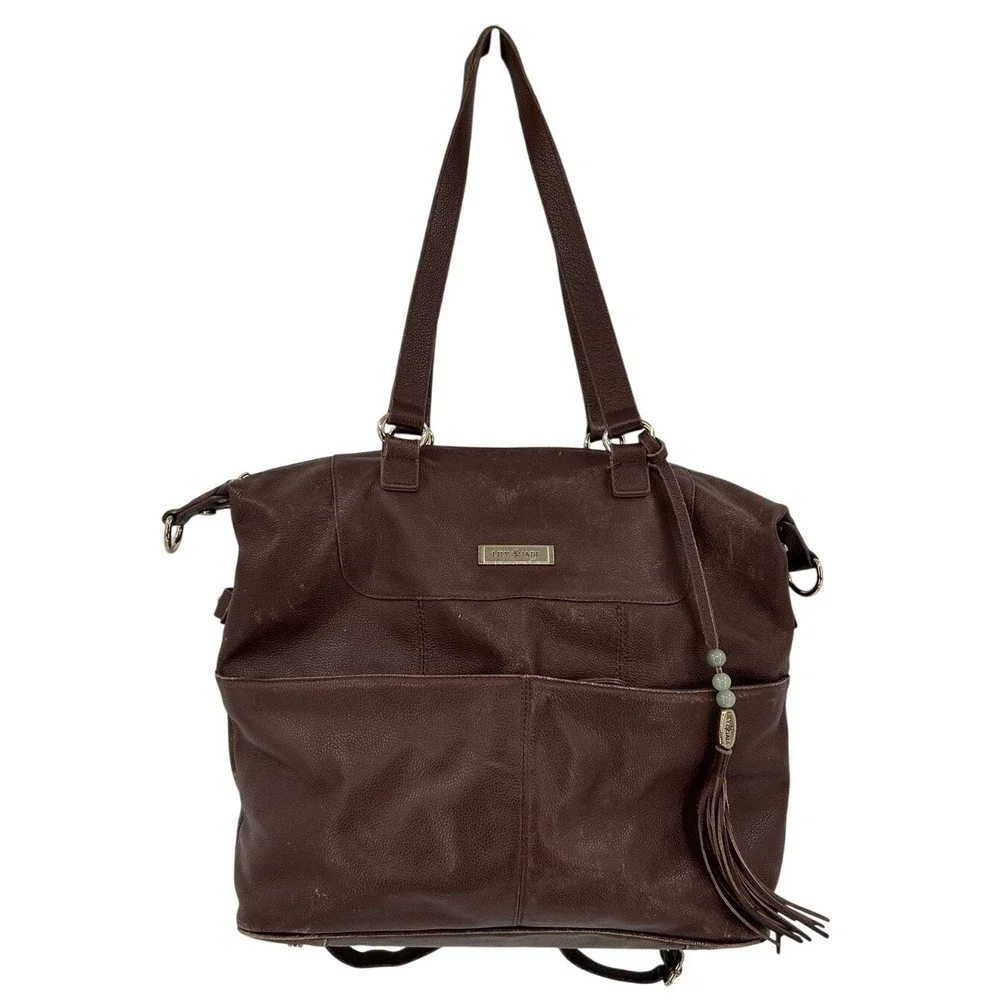Lily Jade Shaylee Camel Leather Diaper Bag Convertible‎ Tote Backpack Insert Pad